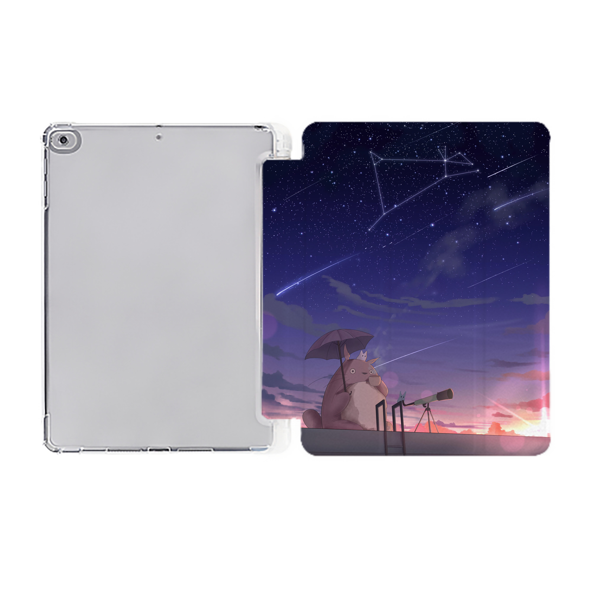（画像用） となりのトトロ 草壁メイ 草壁サツキ My Neighbor Totoro Satsuki Kusakabe Mei Kusakabe IPad ケース ペン収納付き 三つ折りスタンド PUレザー×シリコン 対応機種9.5/10.5/10.9インチ